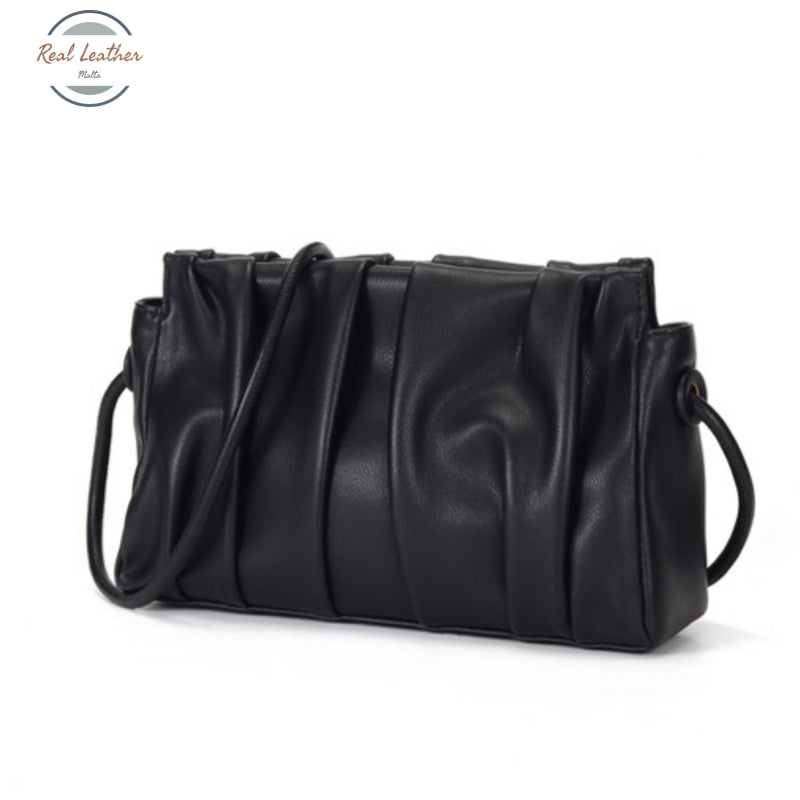 Genuine Leather Minimalist Ruched Clutch Bag