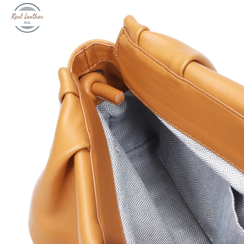 Genuine Leather Minimalist Ruched Clutch Bag