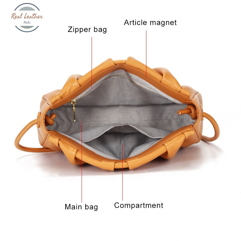 Genuine Leather Minimalist Ruched Clutch Bag