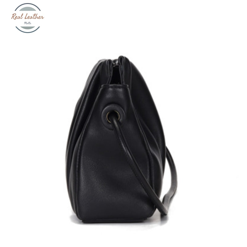 Genuine Leather Minimalist Ruched Clutch Bag