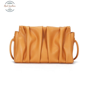 Genuine Leather Minimalist Ruched Clutch Bag Yellow