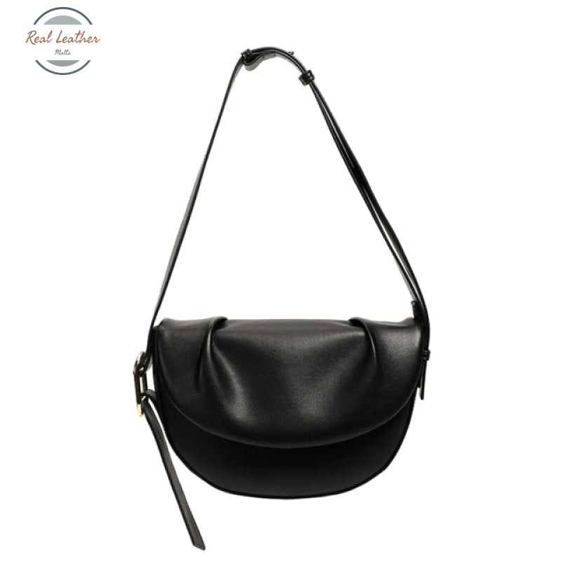 Genuine Leather Minimalist Shoulder Bag Black Bags