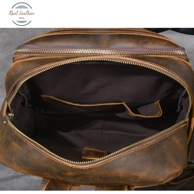 Genuine Leather Multi-Pocket Travel Backpack