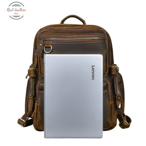 Genuine Leather Multi-Pocket Travel Backpack