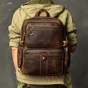 Genuine Leather Multi-Pocket Travel Backpack