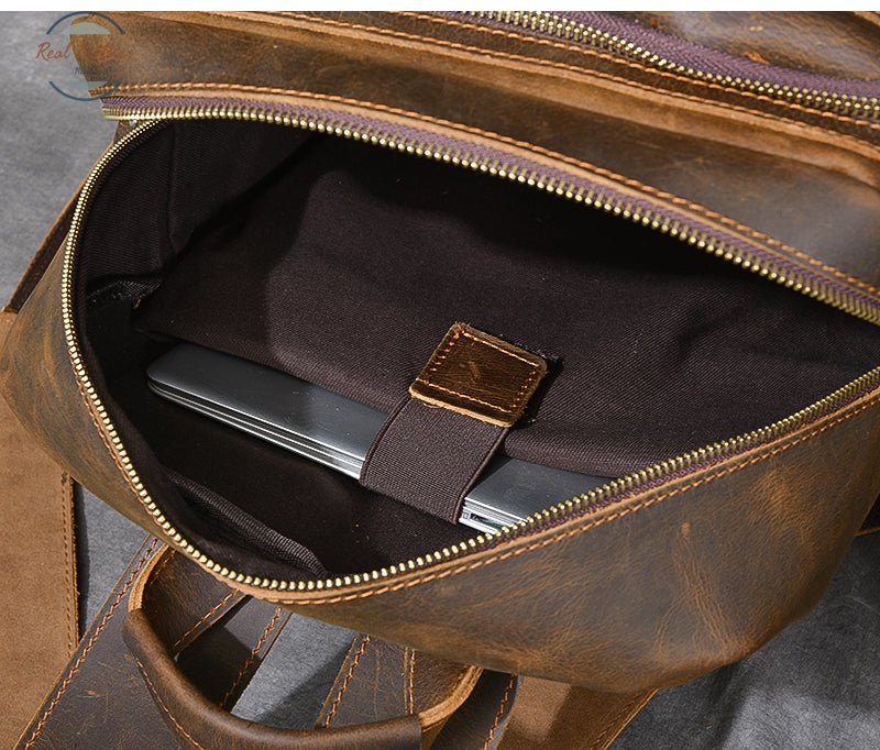 Genuine Leather Multi-Pocket Travel Backpack