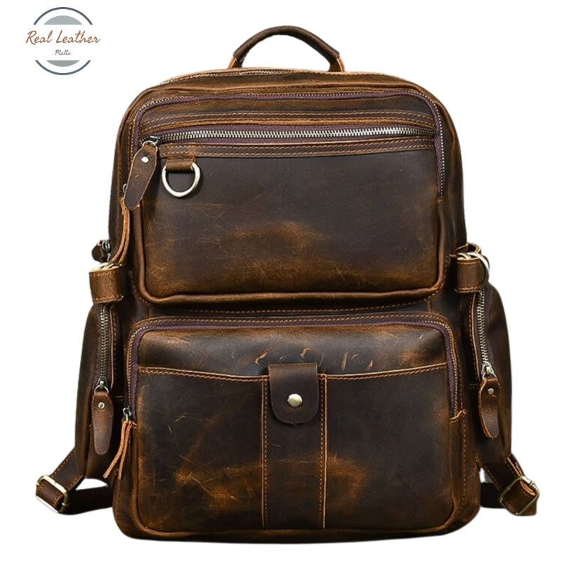 Genuine Leather Multi-Pocket Travel Backpack