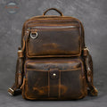 Genuine Leather Multi-Pocket Travel Backpack Brown