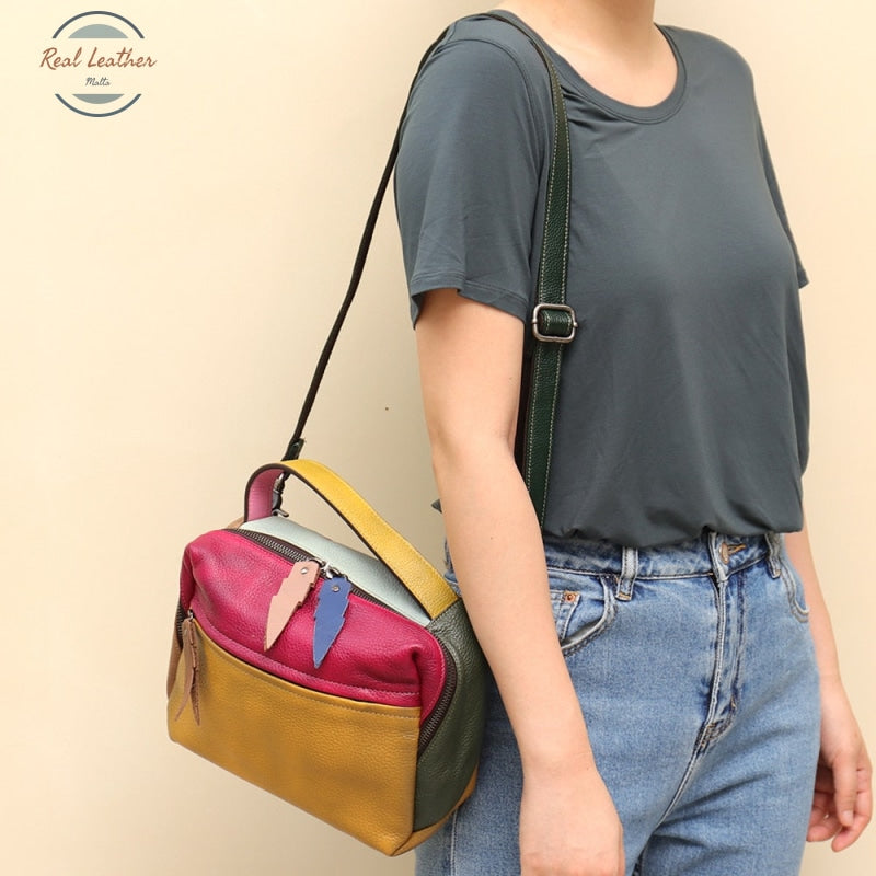 Genuine Leather Multicolor Ladies Top-Handle Shoulder Bag
