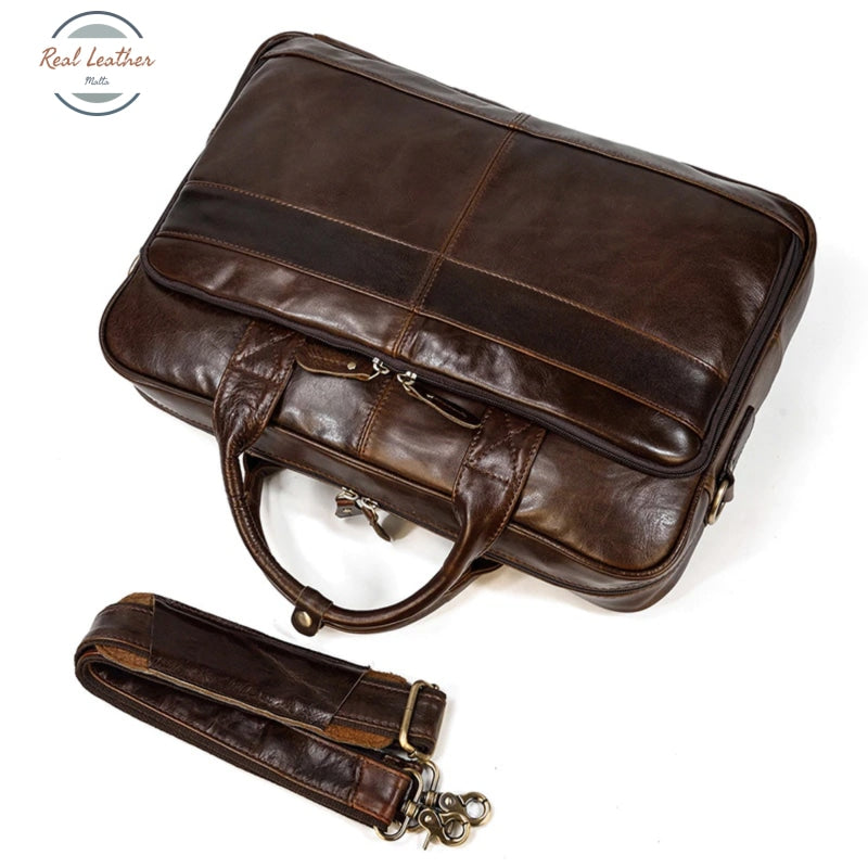Genuine Leather Oil Wax 15 Inch Business Briefcase