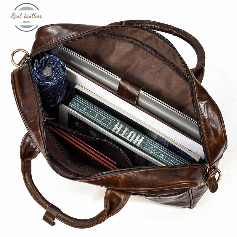 Genuine Leather Oil Wax 15 Inch Business Briefcase