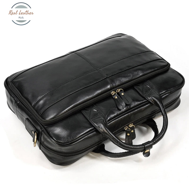 Genuine Leather Oil Wax 15 Inch Business Briefcase