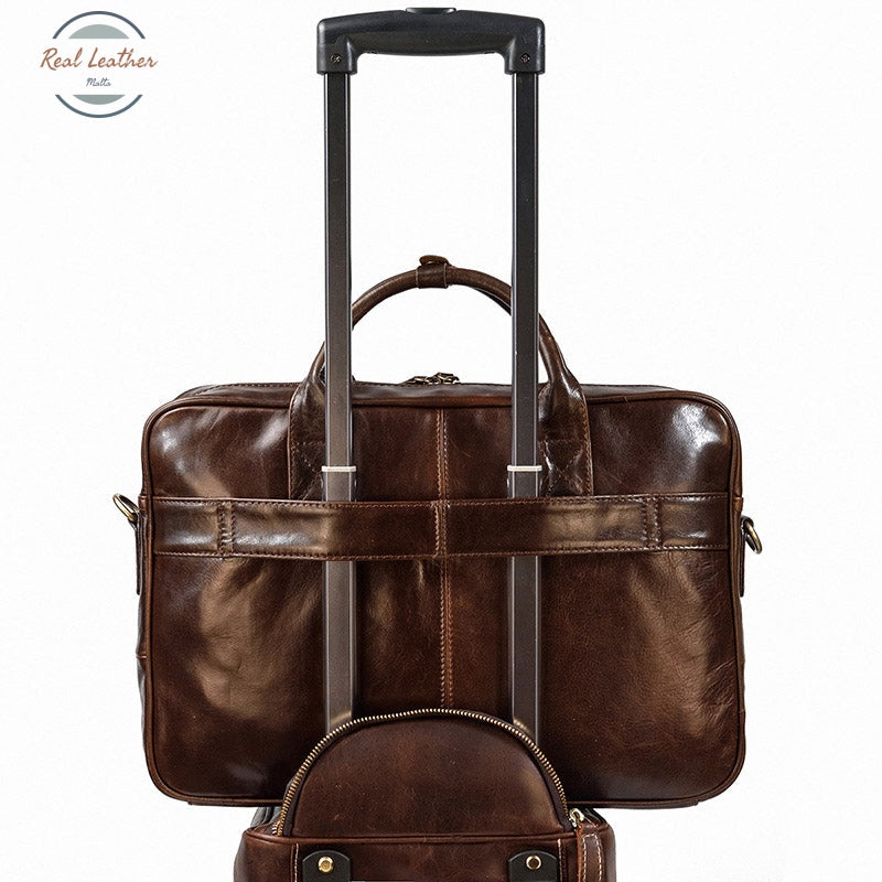 Genuine Leather Oil Wax 15 Inch Business Briefcase