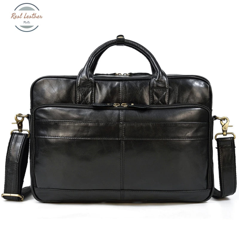 Genuine Leather Oil Wax 15 Inch Business Briefcase