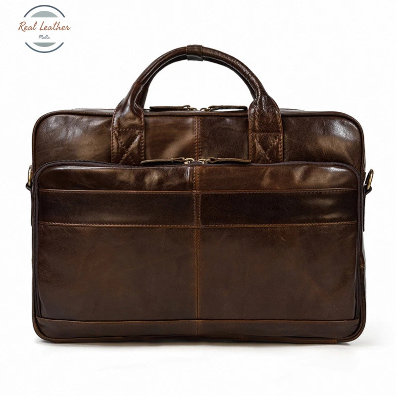 Genuine Leather Oil Wax 15 Inch Business Briefcase
