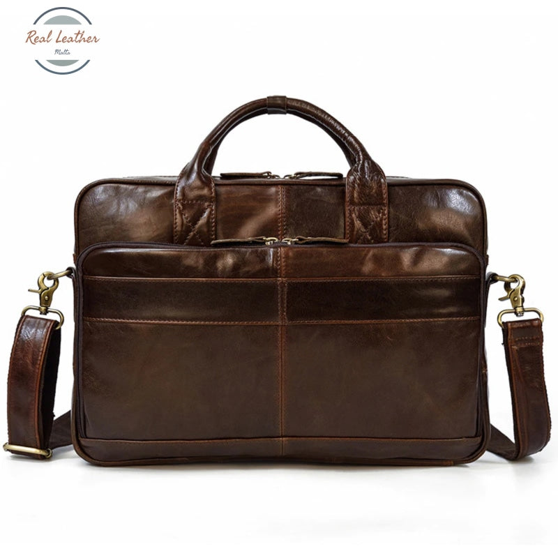 Genuine Leather Oil Wax 15 Inch Business Briefcase