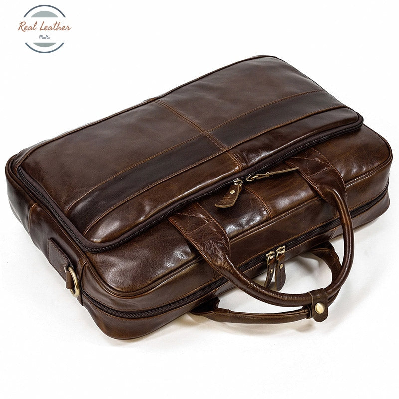 Genuine Leather Oil Wax 15 Inch Business Briefcase