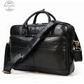 Genuine Leather Oil Wax 15 Inch Business Briefcase Black