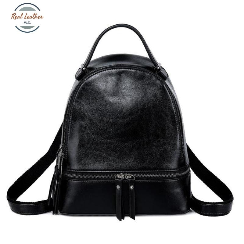 Genuine Leather Oil Wax Backpack Black Backpacks