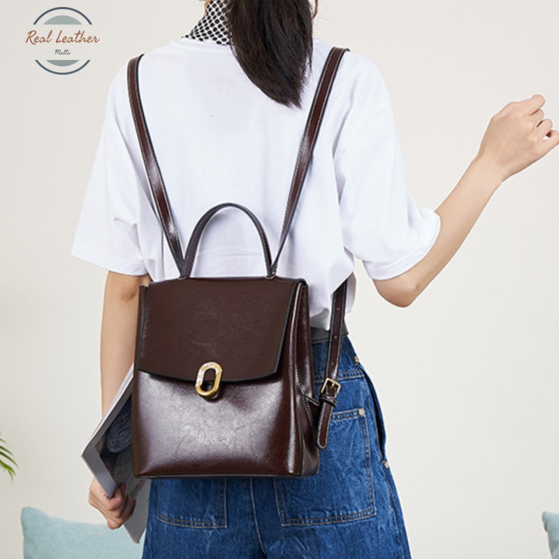 Genuine Leather Oil Wax Minimalist Backpack Backpacks