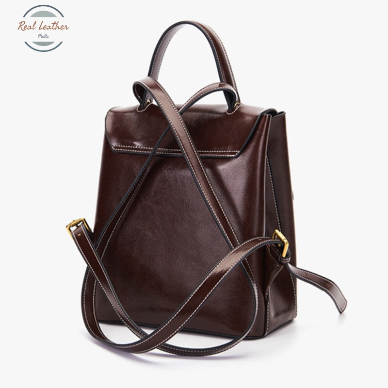 Genuine Leather Oil Wax Minimalist Backpack Backpacks