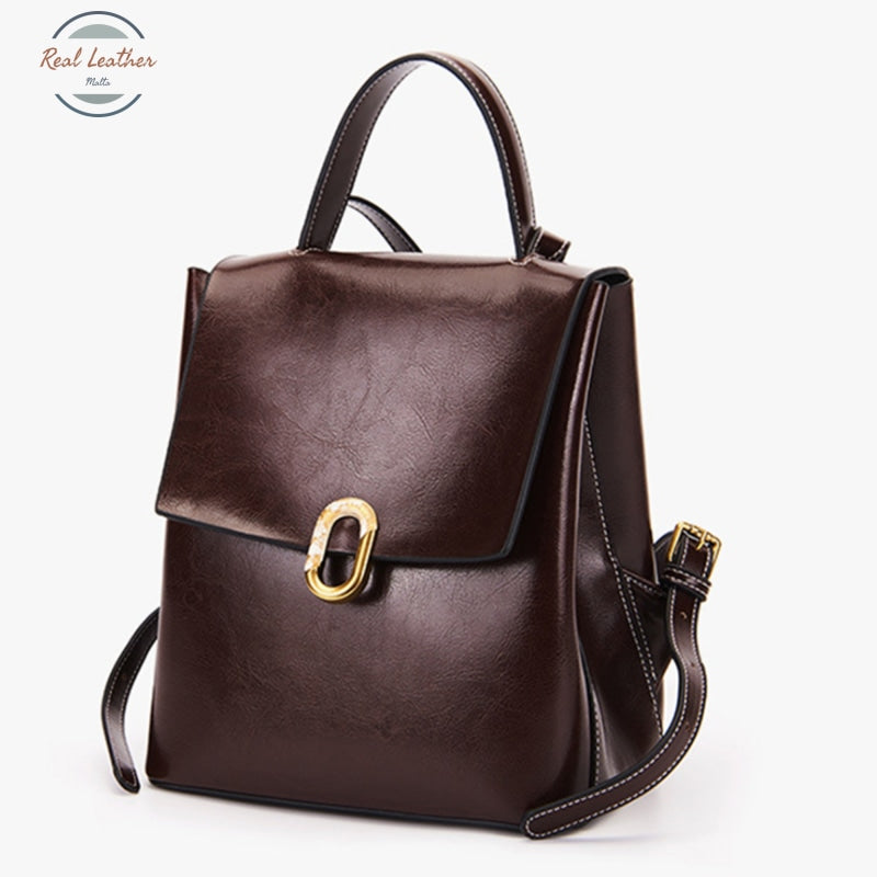 Genuine Leather Oil Wax Minimalist Backpack Backpacks