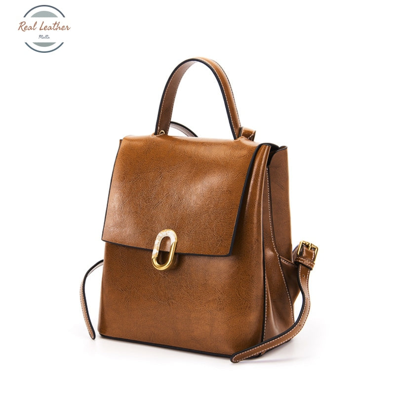 Genuine Leather Oil Wax Minimalist Backpack Brown Backpacks