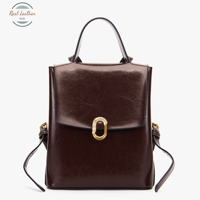Genuine Leather Oil Wax Minimalist Backpack Coffee Backpacks
