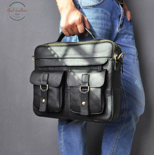 Genuine Leather Old Fashion Messenger Bag Black Bags