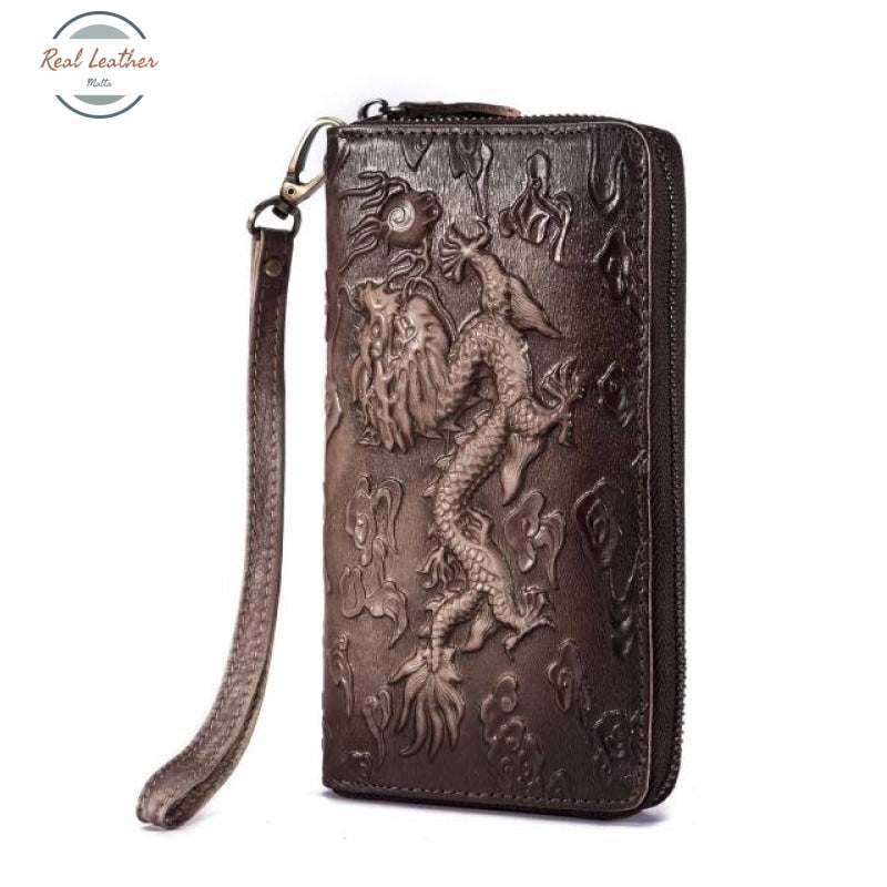 Genuine Leather Organizer / Wallet C-Coffee-Dragon Wallets