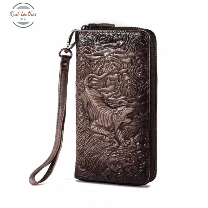 Genuine Leather Organizer / Wallet C-Coffee-Tiger Wallets