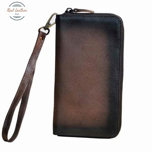 Genuine Leather Organizer / Wallet Dark Brown 4 Wallets