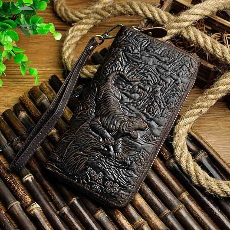 Genuine Leather Organizer / Wallet Dark Brown Tiger Wallets