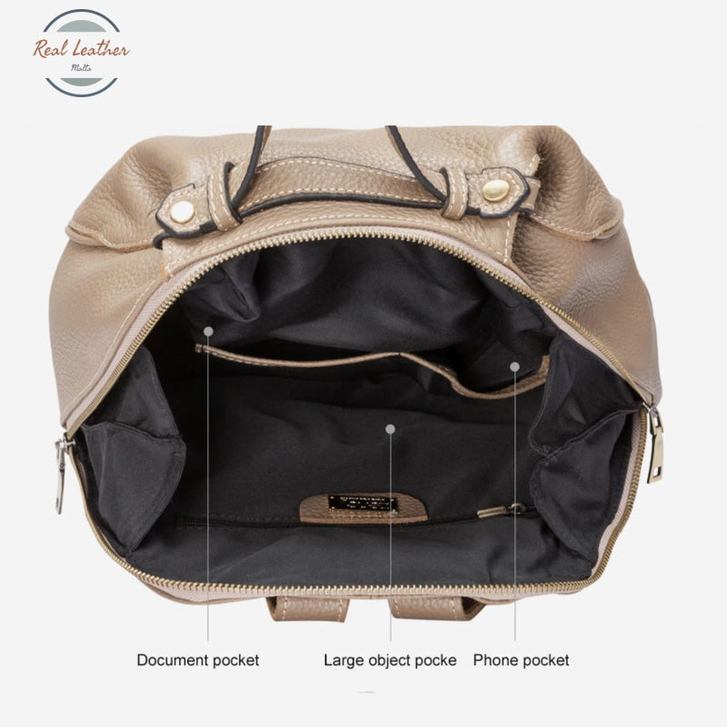 Genuine Leather Oval Shaped Casual Backpack Backpacks