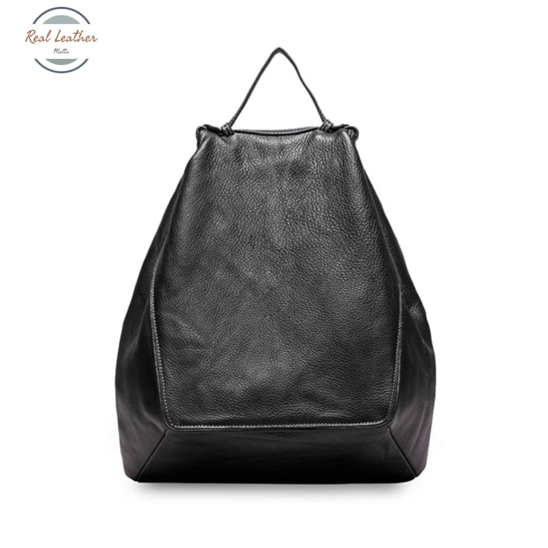 Genuine Leather Oval Shaped Casual Backpack Black Backpacks