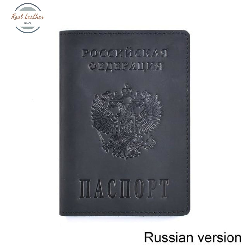 Genuine Leather Passport Cover For Russian Federation Black