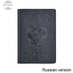 Genuine Leather Passport Cover For Russian Federation Black