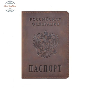 Genuine Leather Passport Cover For Russian Federation Brown