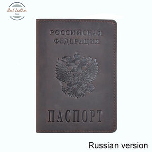 Genuine Leather Passport Cover For Russian Federation Coffee