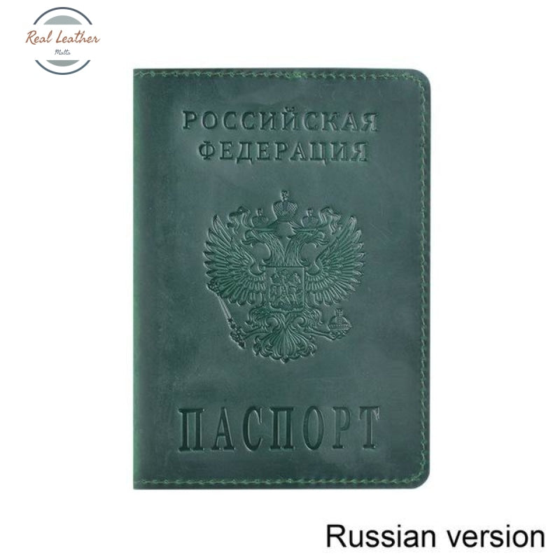 Genuine Leather Passport Cover For Russian Federation Green