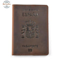 Genuine Leather Passport Cover For Spain Brown