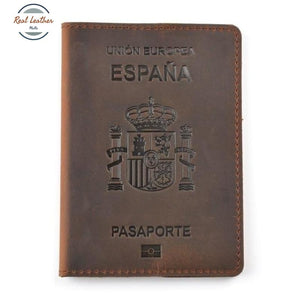 Genuine Leather Passport Cover For Spain Brown