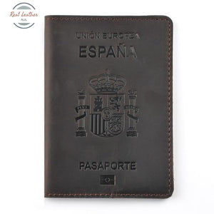 Genuine Leather Passport Cover For Spain Coffee
