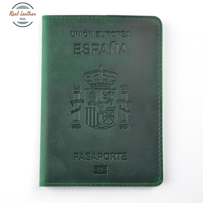 Genuine Leather Passport Cover For Spain Green
