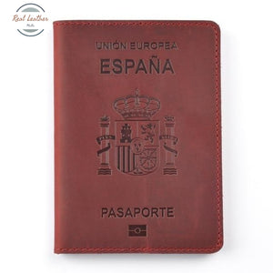 Genuine Leather Passport Cover For Spain Red