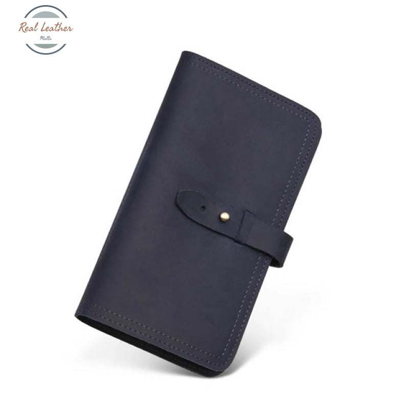 Genuine Leather Passport Holder / Long Wallet Nave Blue