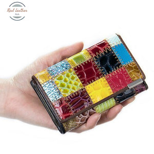 Genuine Leather Patchwork Ladies Wallet