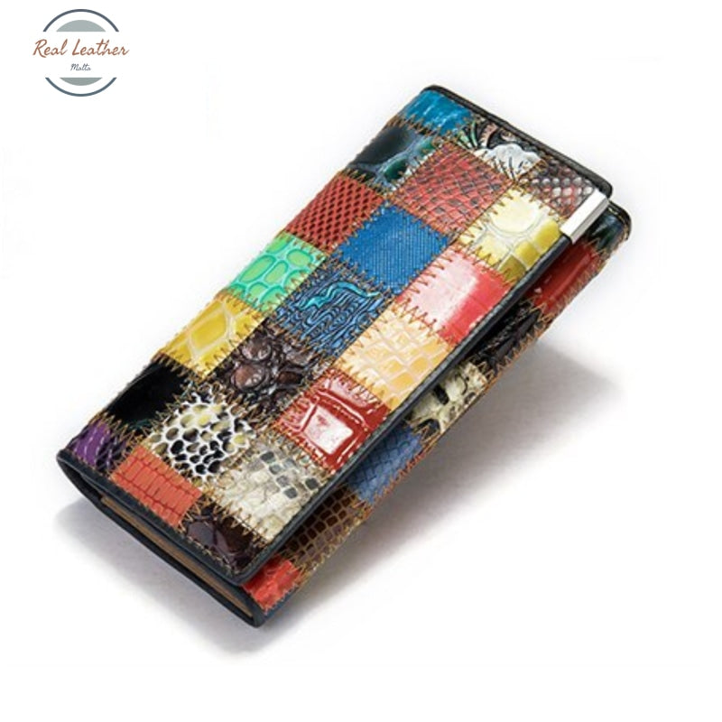 Genuine Leather Patchwork Ladies Wallet