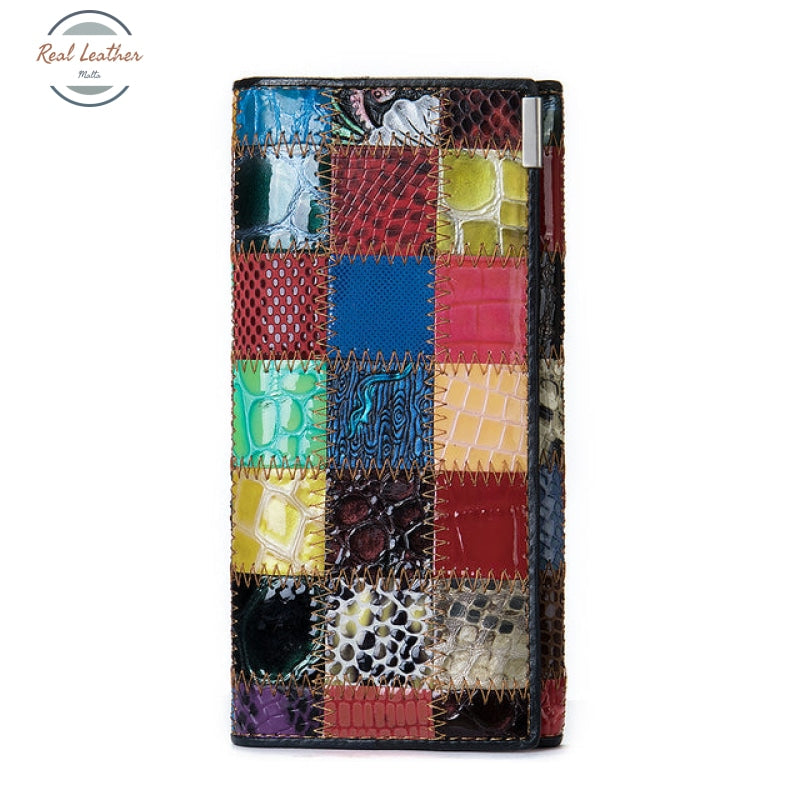 Genuine Leather Patchwork Ladies Wallet Long