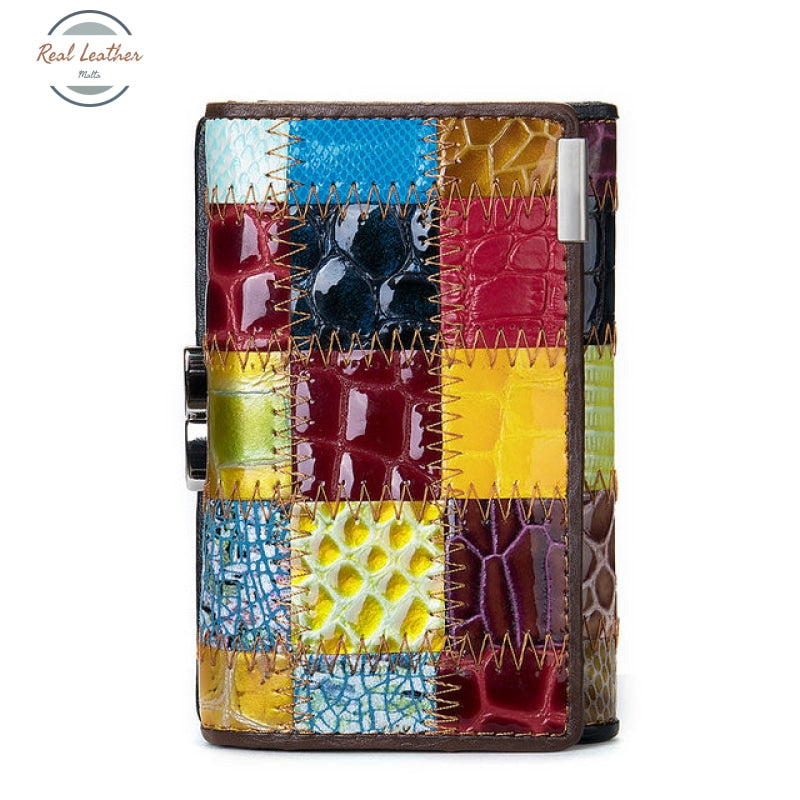 Genuine Leather Patchwork Ladies Wallet Short